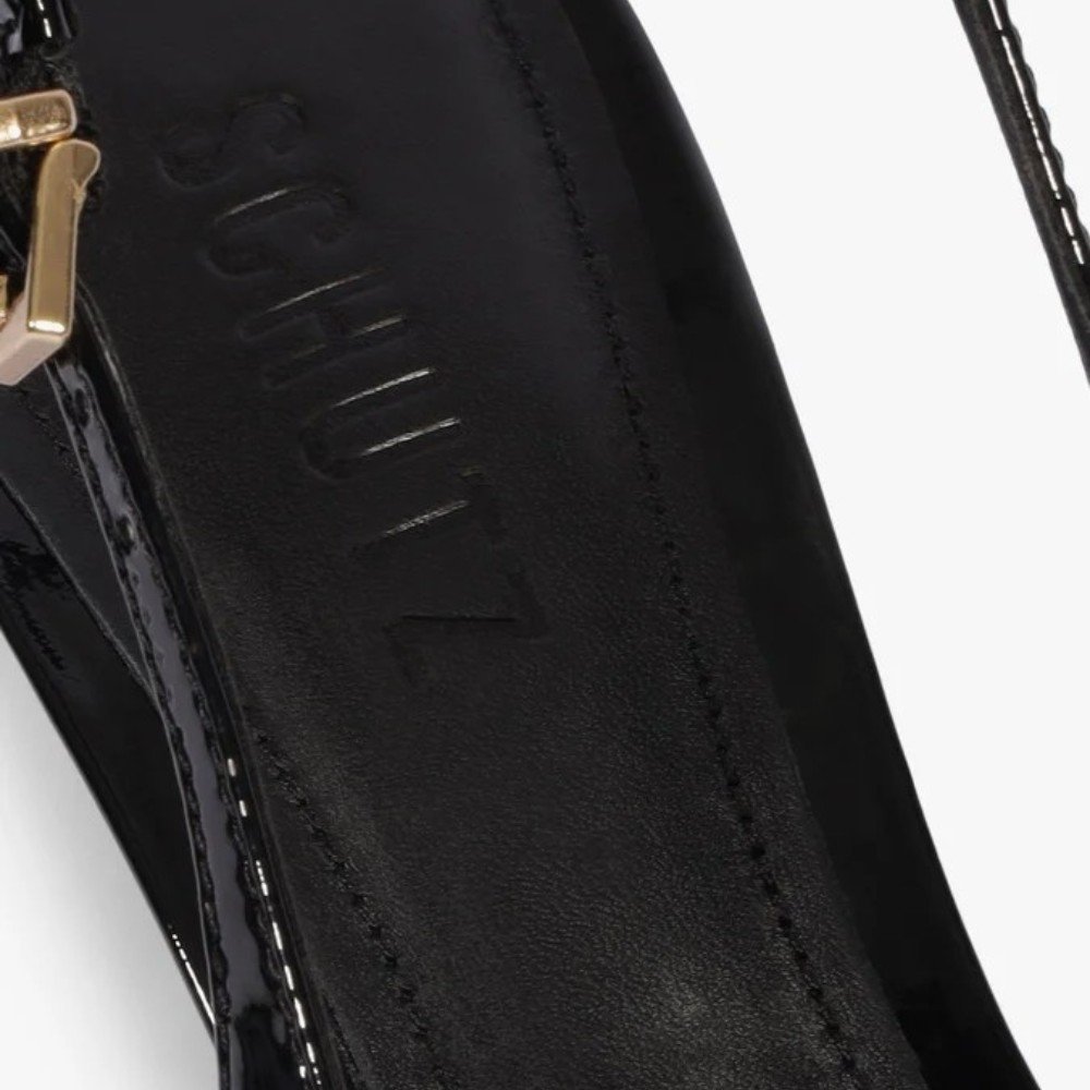 Scarpin Slingback Schutz Couro Salto Médio Verniz Preto 6
