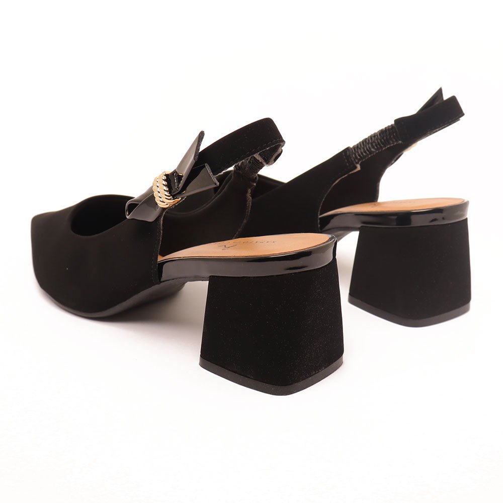Slingback Sapato da Corte Salto Bloco Médio Bico Fino Preto 4