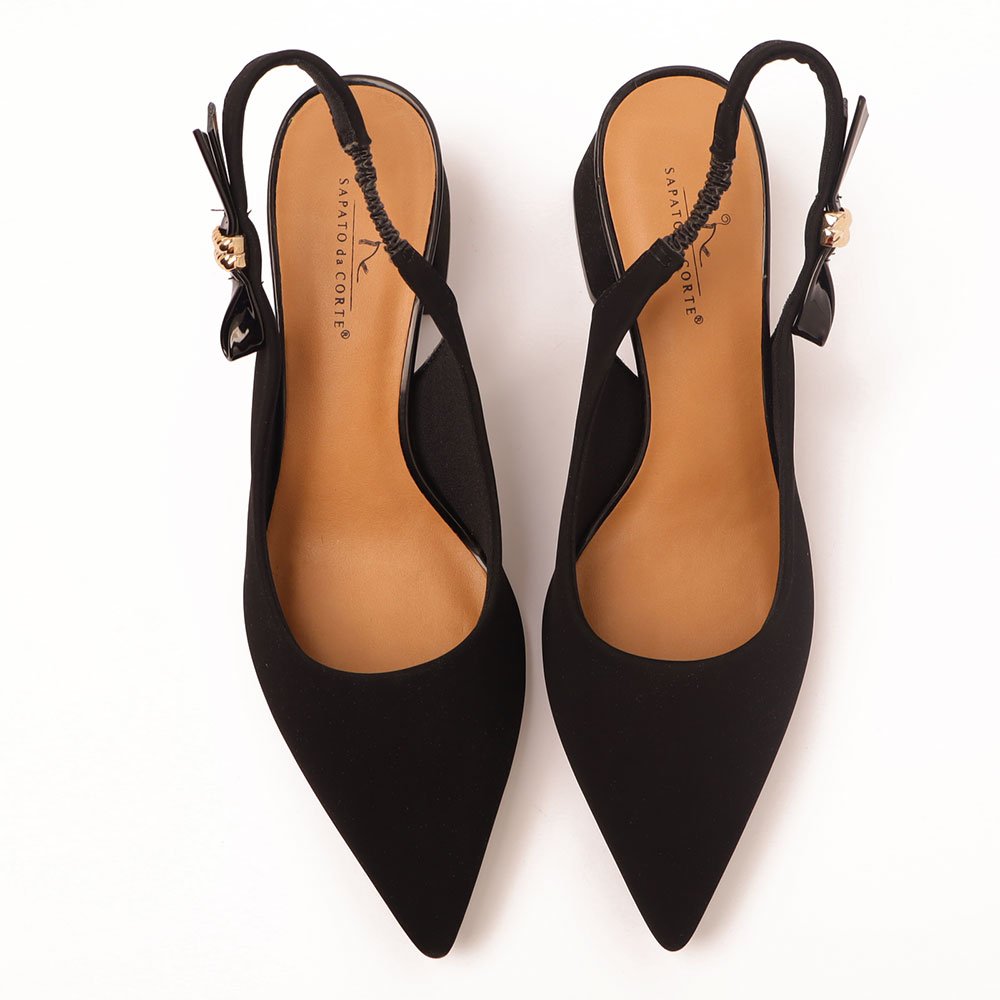 Slingback Sapato da Corte Salto Bloco Médio Bico Fino Preto 5