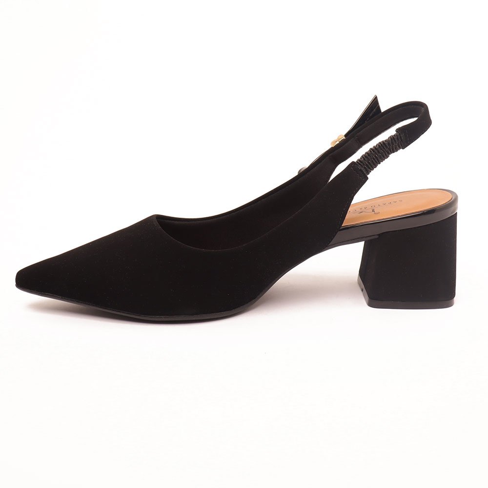 Slingback Sapato da Corte Salto Bloco Médio Bico Fino Preto 6