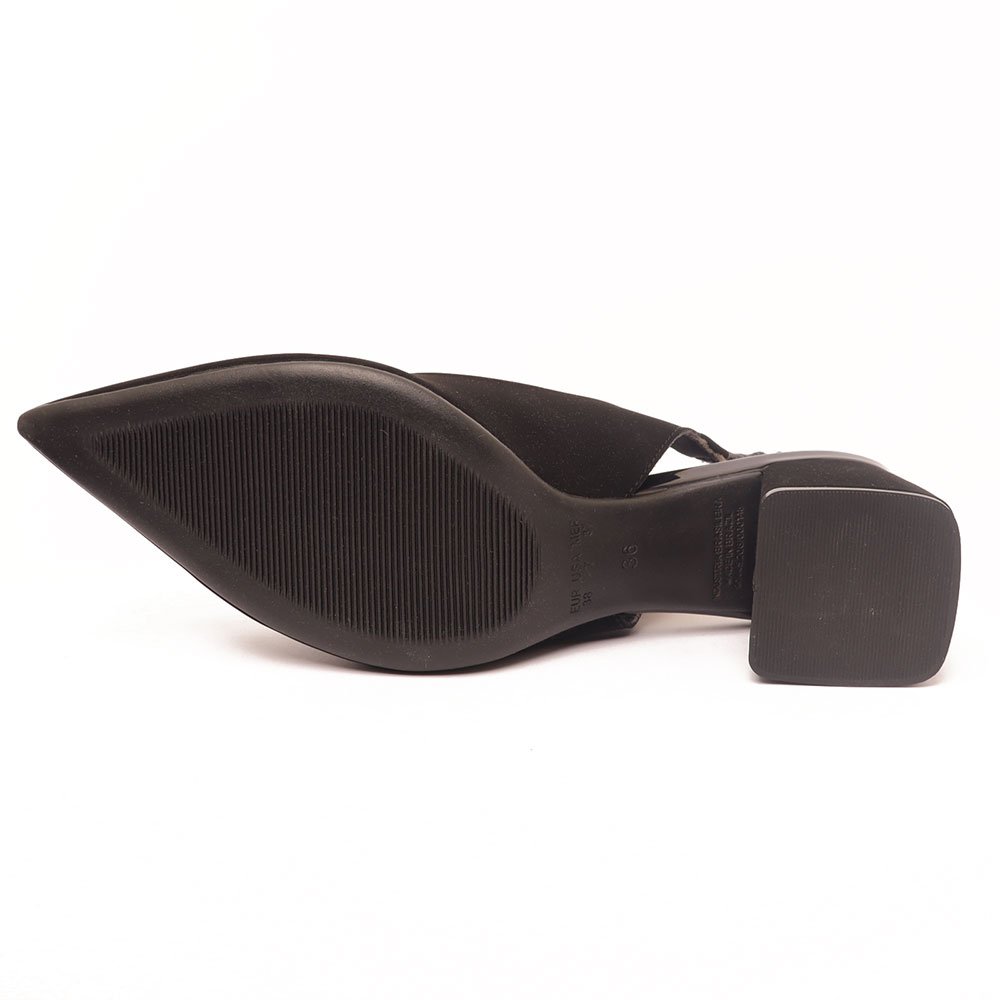 Slingback Sapato da Corte Salto Bloco Médio Bico Fino Preto 8