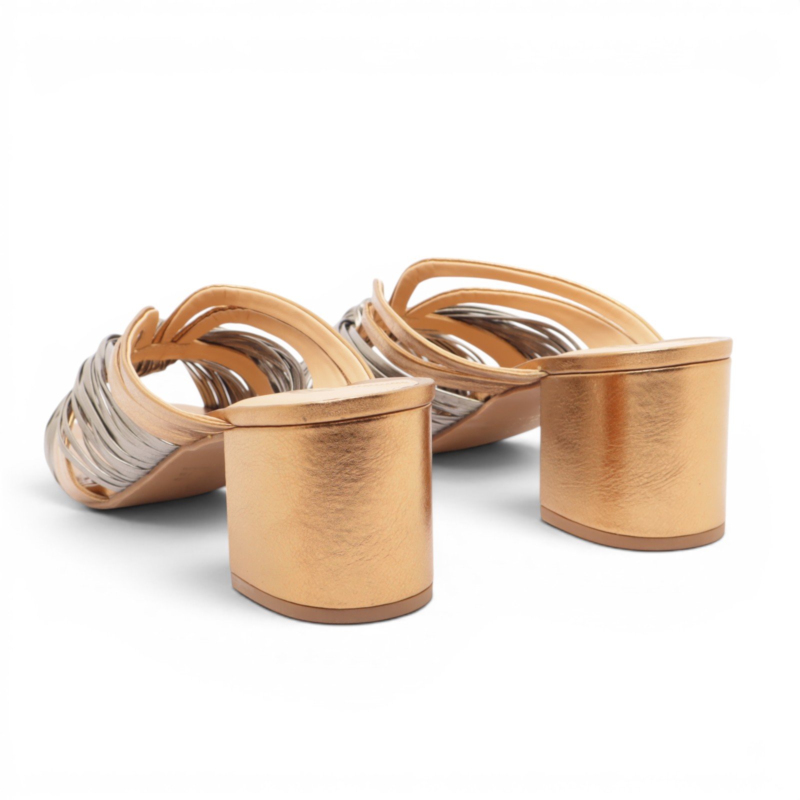 Tamanco Ferrucci Salto Bloco Médio Tiras Vazadas Nó Dourado 4