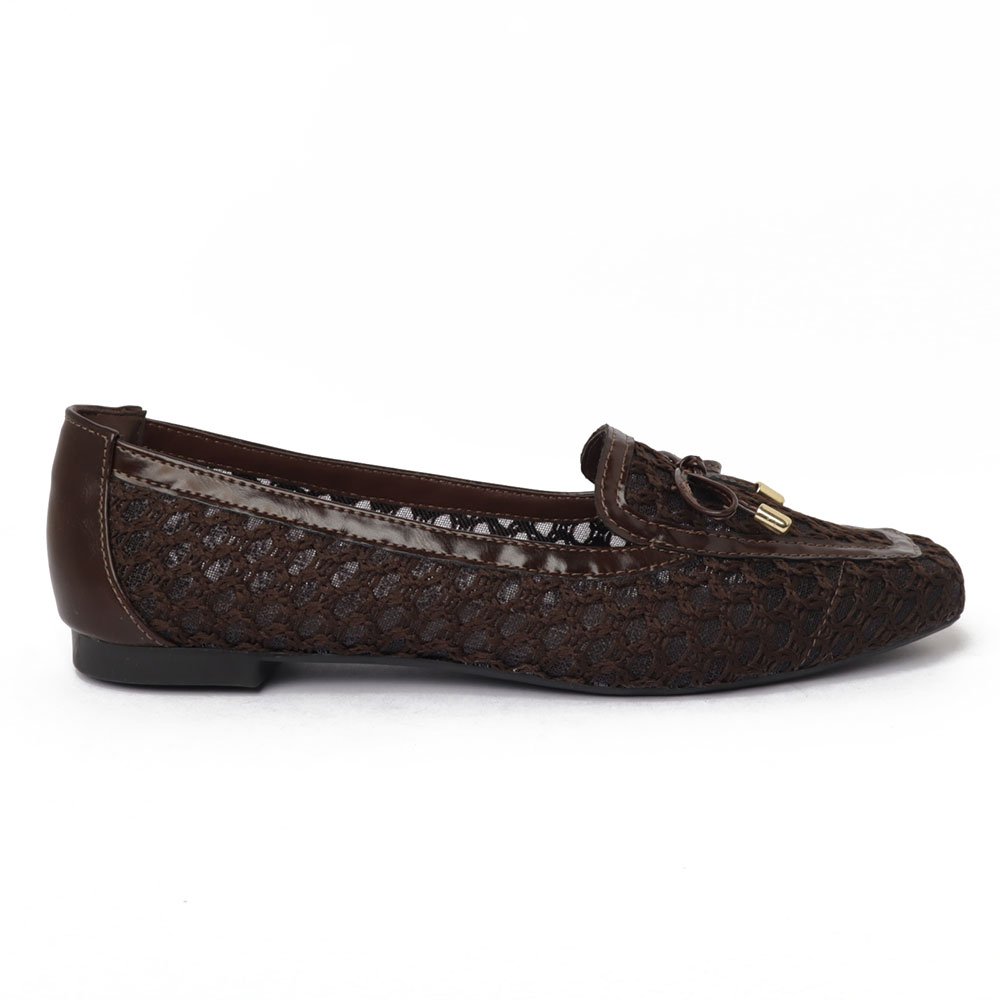 Mocassim Sapato Da Corte Tela Bico Quadrado Laço