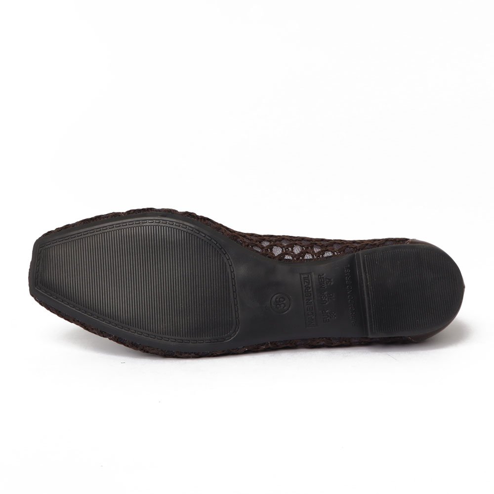 Mocassim Sapato Da Corte Tela Bico Quadrado Laço Café 8