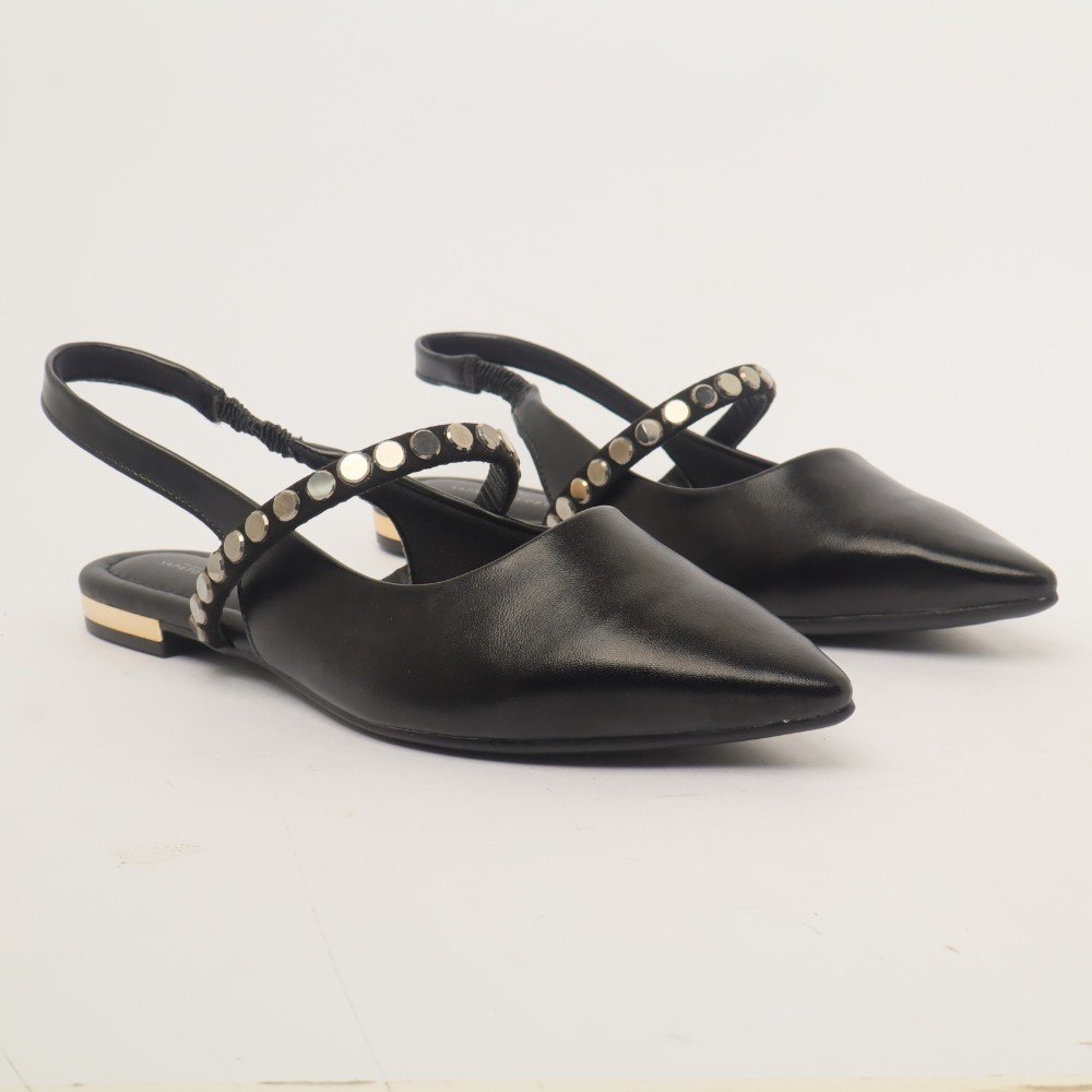 Sapatilha Feminina Sapato Da Corte Slingback Tira Strass Preto 3