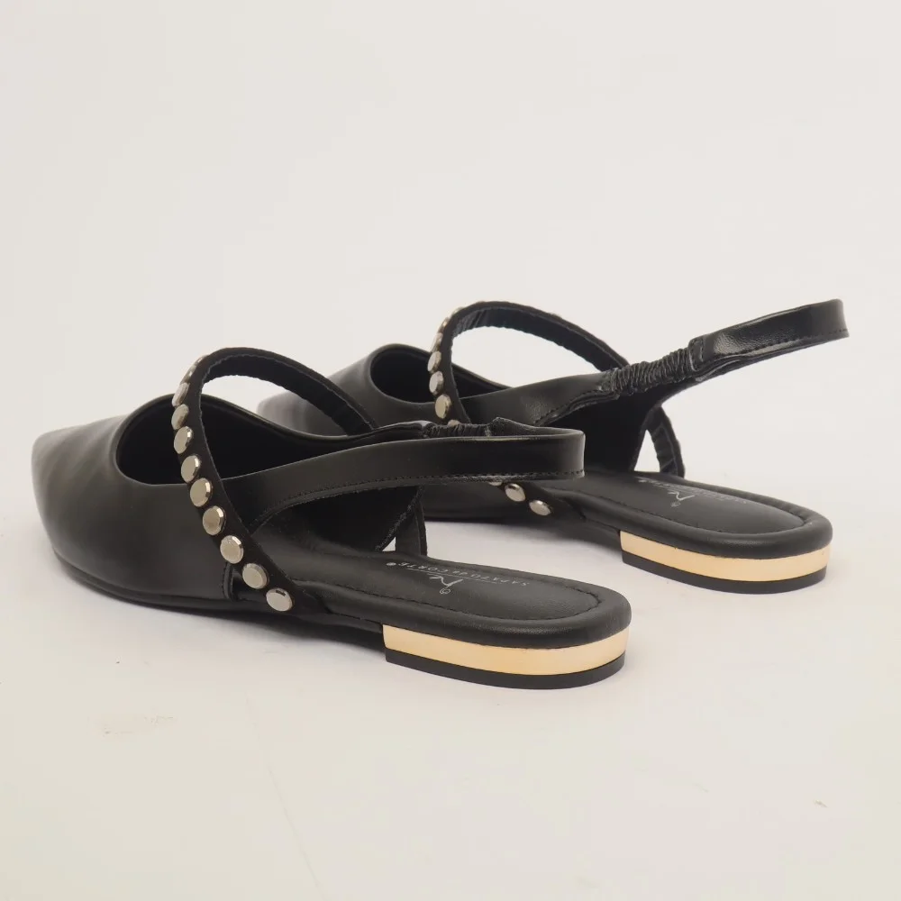 Sapatilha Feminina Sapato Da Corte Slingback Tira Strass Preto 4