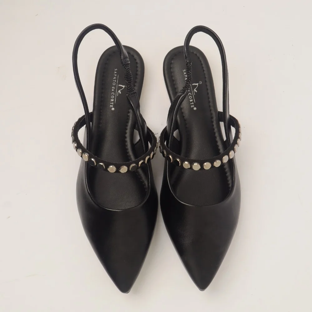 Sapatilha Feminina Sapato Da Corte Slingback Tira Strass Preto 5