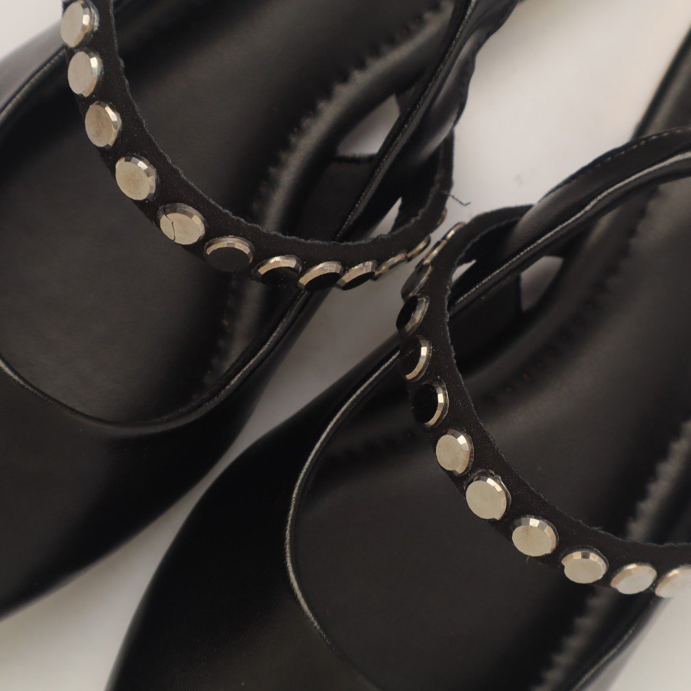 Sapatilha Feminina Sapato Da Corte Slingback Tira Strass Preto 6