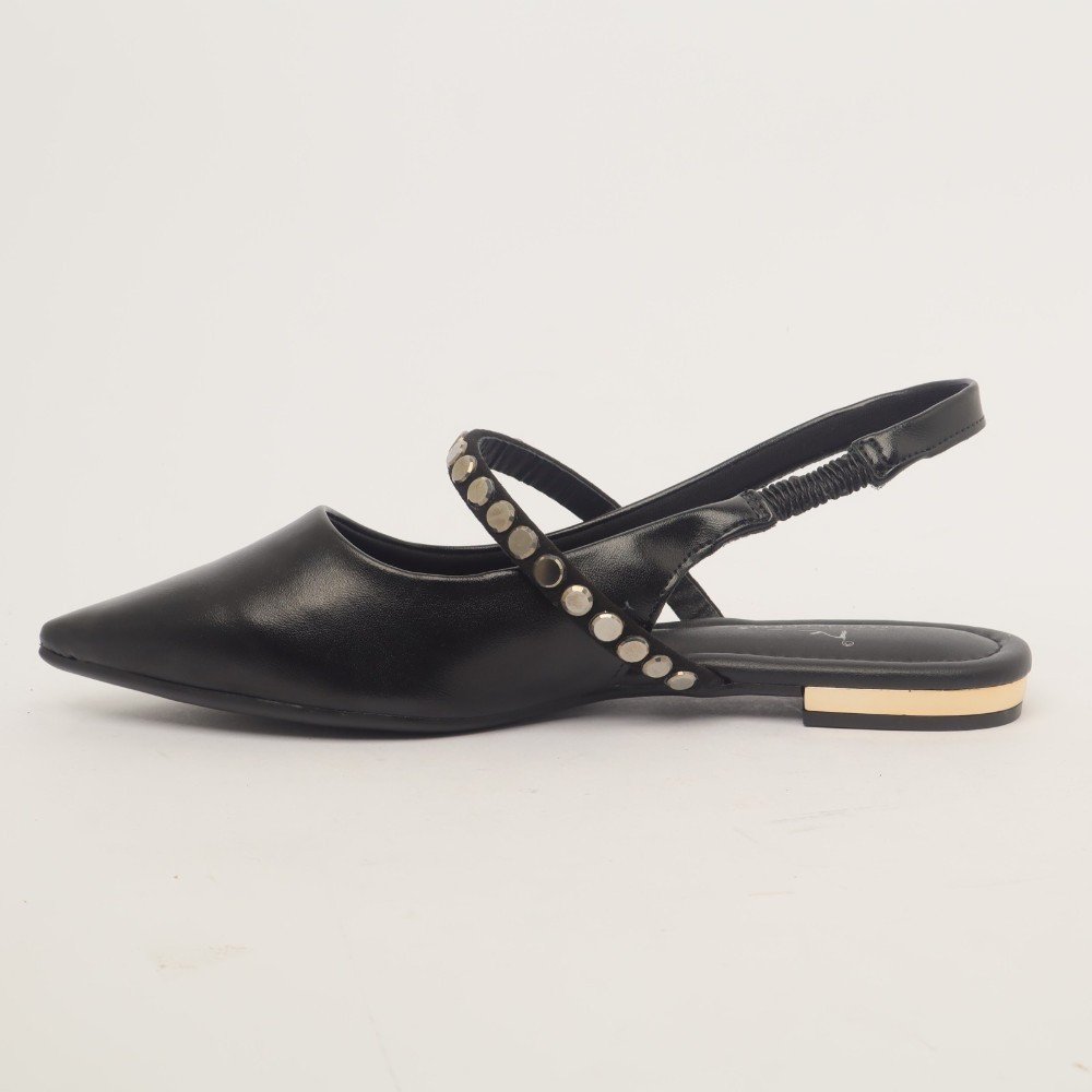 Sapatilha Feminina Sapato Da Corte Slingback Tira Strass Preto 7