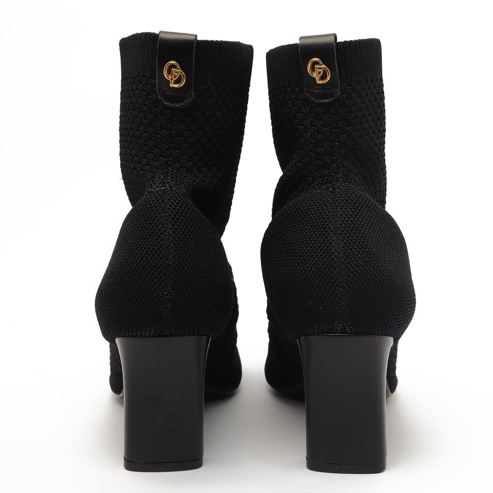 Bota Giulia Domna Salto Barra Médio Bico Fino Knit Preto 7