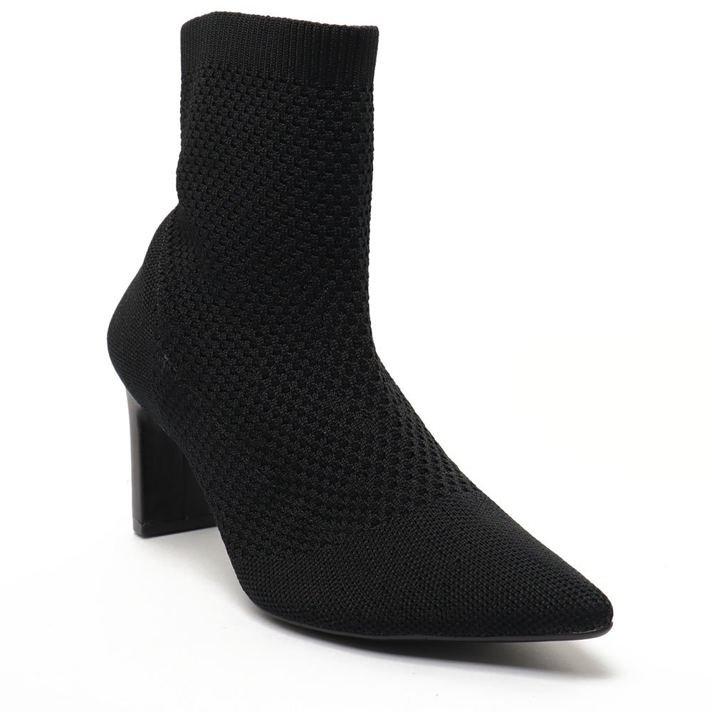 Bota Giulia Domna Salto Barra Médio Bico Fino Knit Preto 2