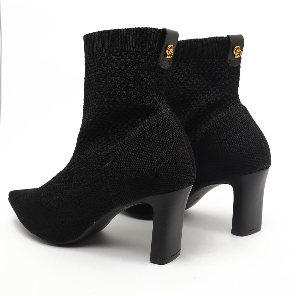 Bota Giulia Domna Salto Barra Médio Bico Fino Knit Preto 4