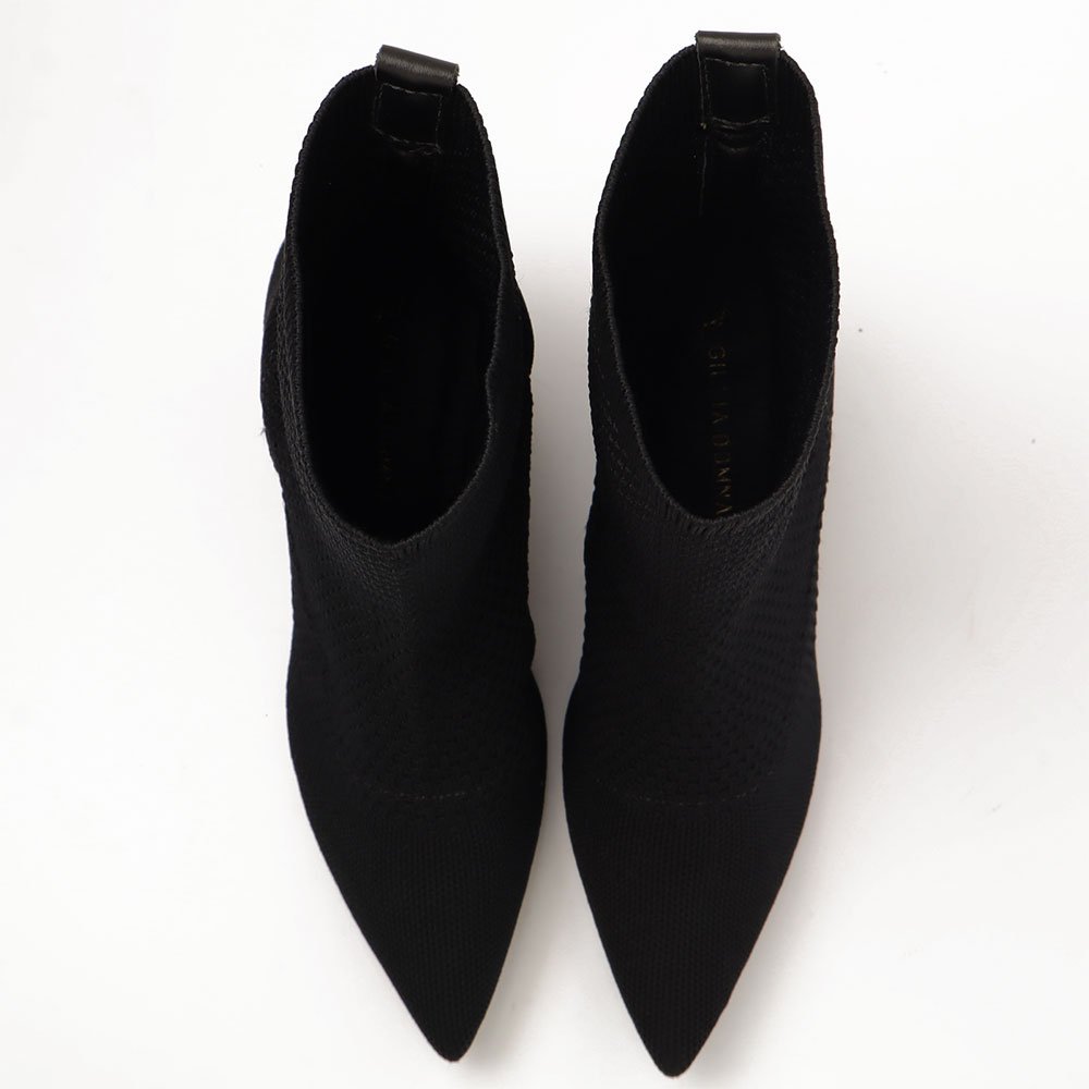 Bota Giulia Domna Salto Barra Médio Bico Fino Knit Preto 5