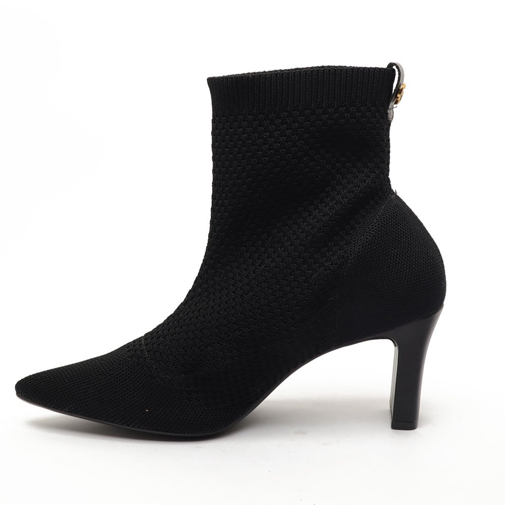 Bota Giulia Domna Salto Barra Médio Bico Fino Knit Preto 6