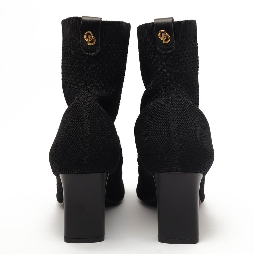 Bota Giulia Domna Salto Barra Médio Bico Fino Knit Preto 7