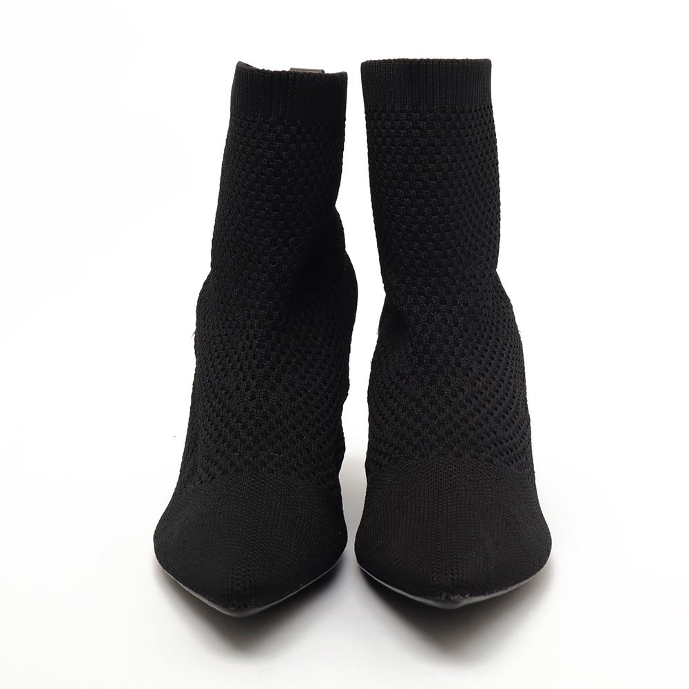 Bota Giulia Domna Salto Barra Médio Bico Fino Knit Preto 8