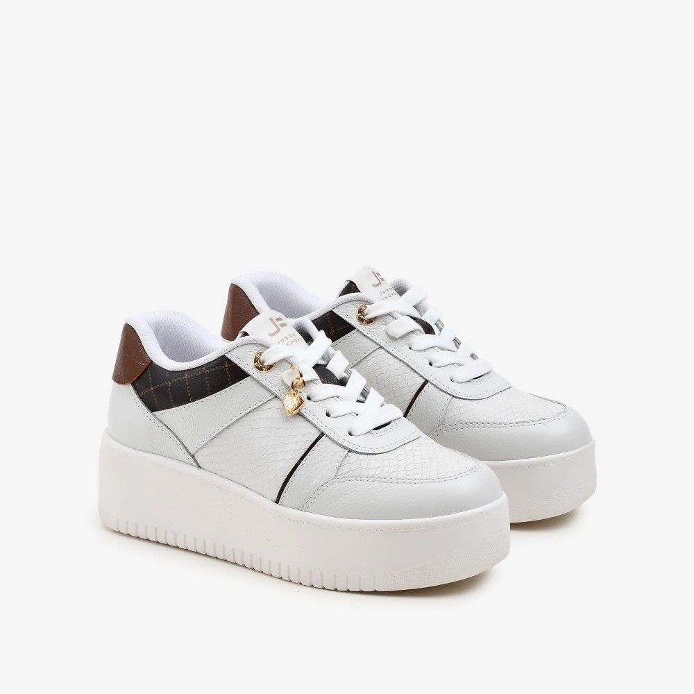 Tênis Feminino Jorge Bischoff Couro Sola Altíssima Detalhe Monograma Branco 3