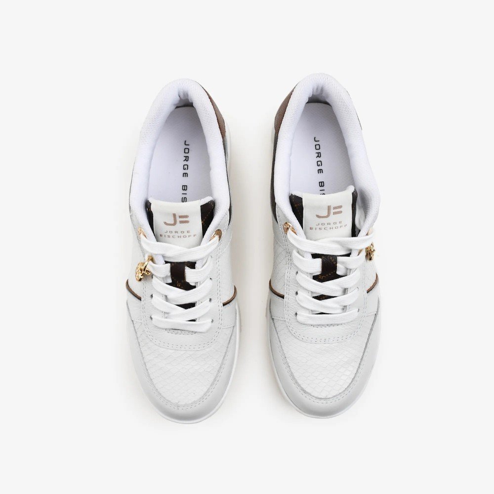 Tênis Feminino Jorge Bischoff Couro Sola Altíssima Detalhe Monograma Branco 5