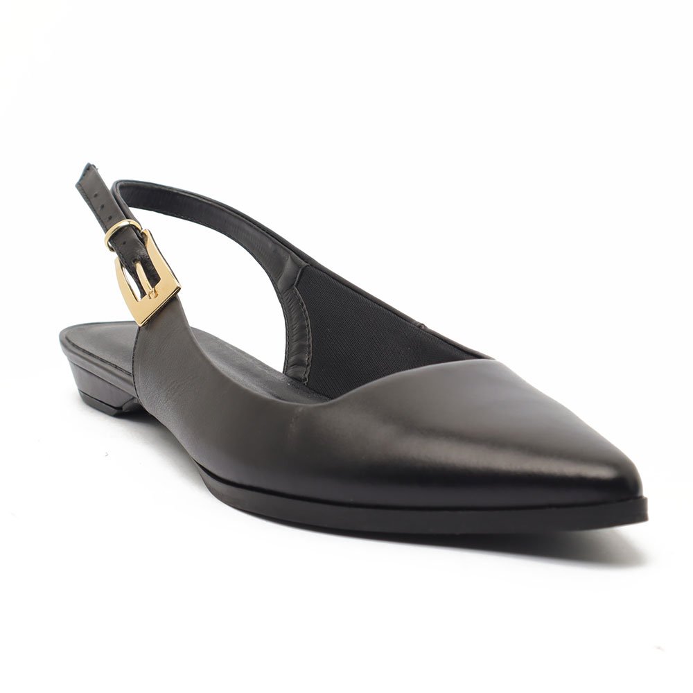 Sapatilha Slingback Belluno Salto Baixo Liso Couro Preto 2