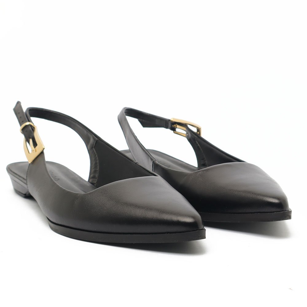 Sapatilha Slingback Belluno Salto Baixo Liso Couro Preto 3
