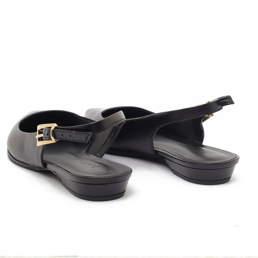 Sapatilha Slingback Belluno Salto Baixo Liso Couro Preto 4