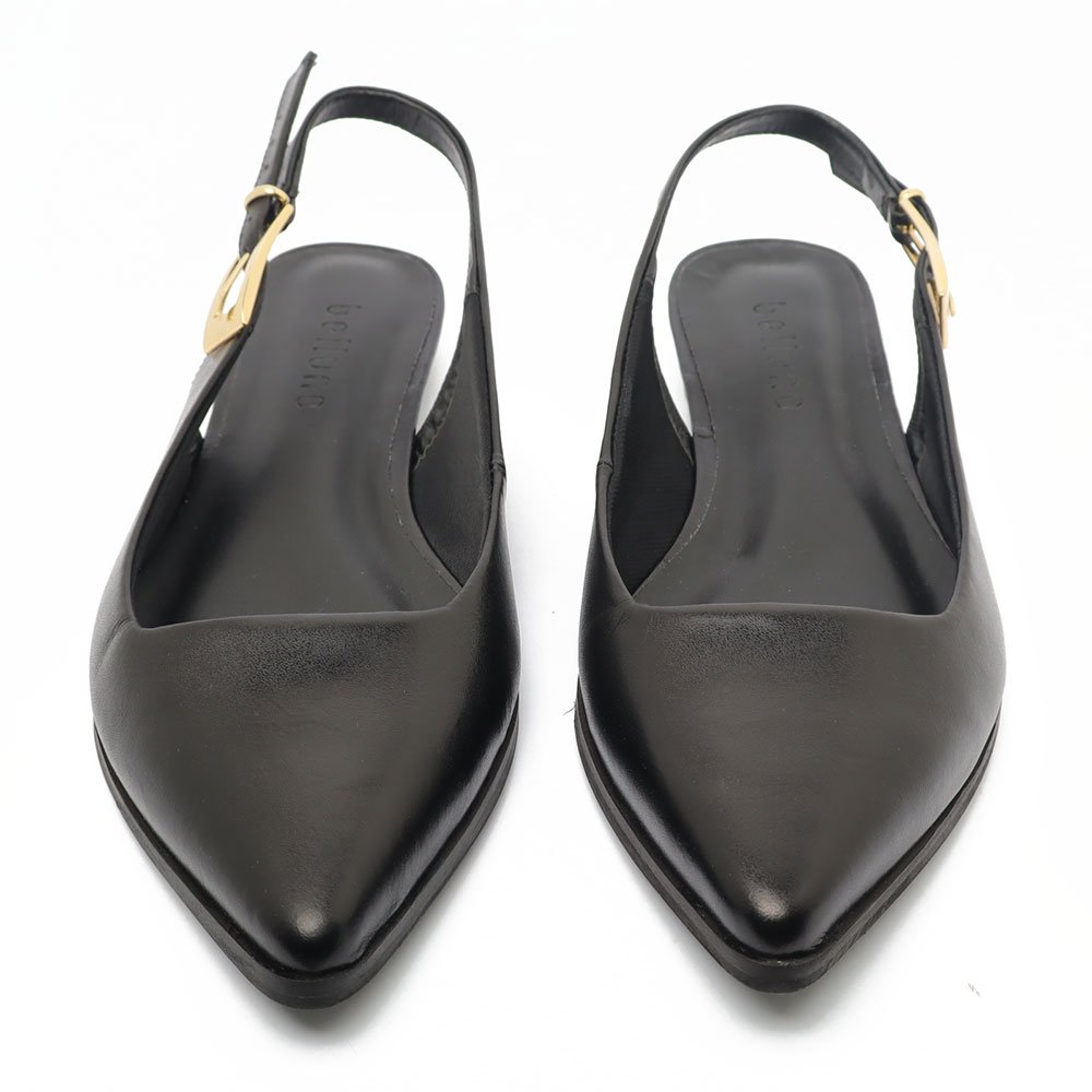 Sapatilha Slingback Belluno Salto Baixo Liso Couro Preto 5