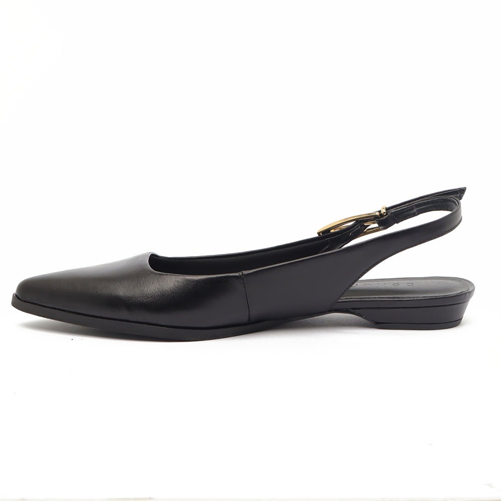 Sapatilha Slingback Belluno Salto Baixo Liso Couro Preto 6