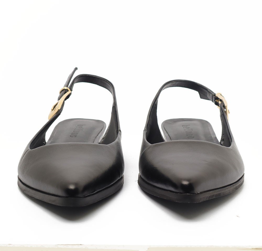 Sapatilha Slingback Belluno Salto Baixo Liso Couro Preto 7