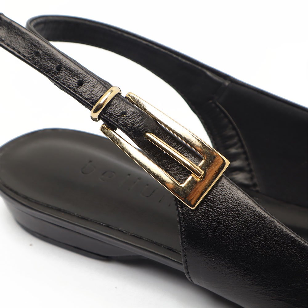 Sapatilha Slingback Belluno Salto Baixo Liso Couro Preto 8