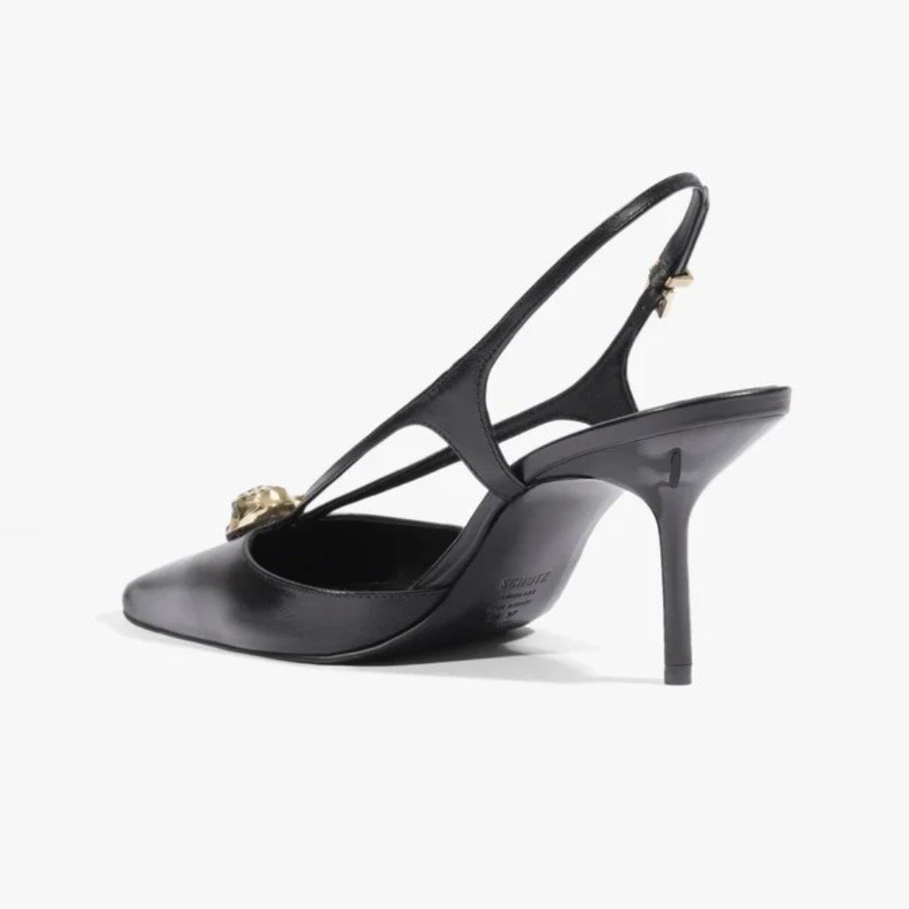 Scarpin Slingback Leoness Adorno Leão Preto 3