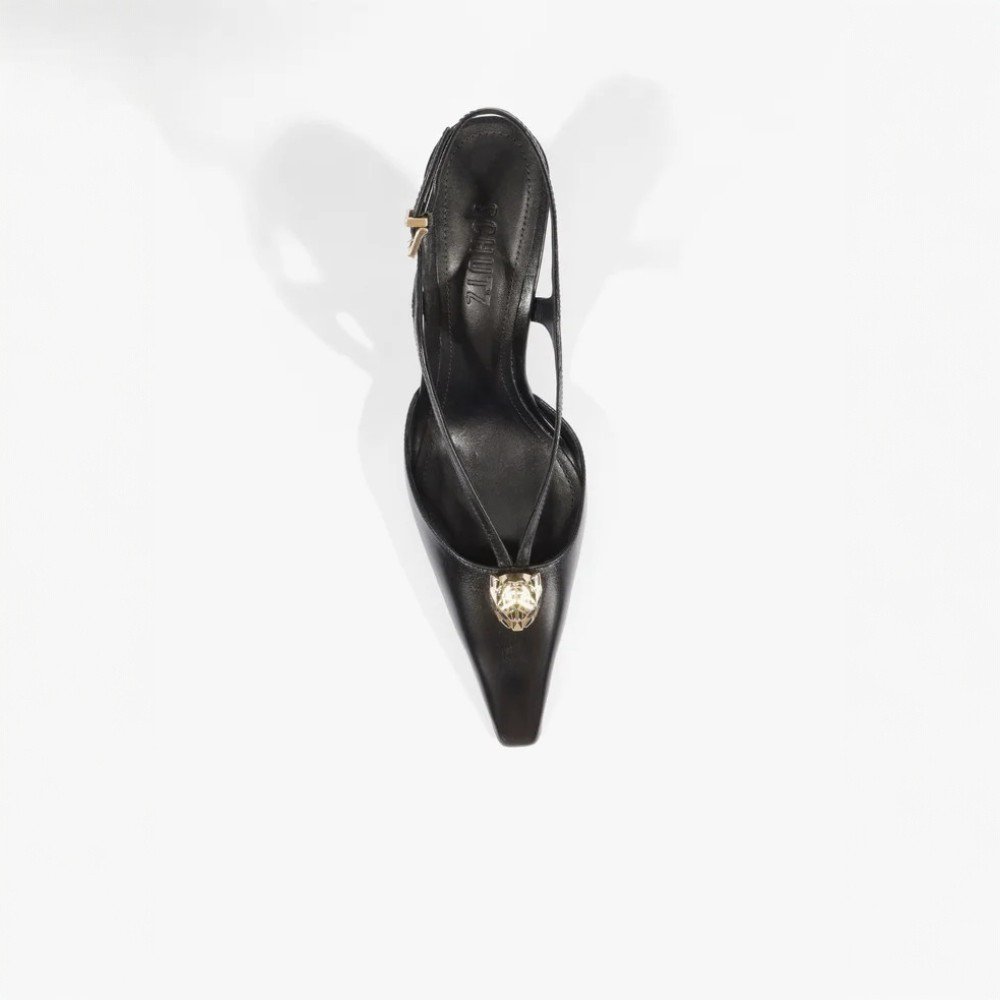 Scarpin Slingback Leoness Adorno Leão Preto 4
