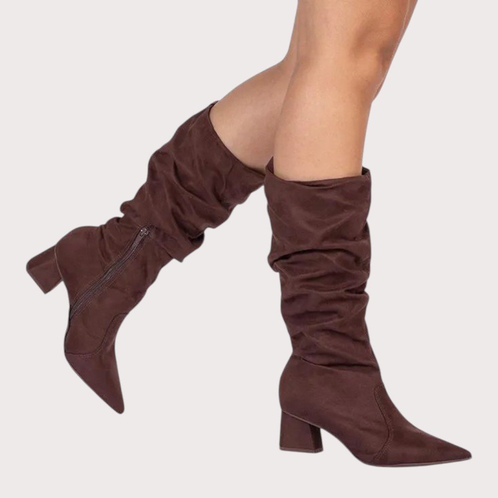 Bota Feminina Sapato Da Corte Salto Bloco Baixo Slouch Caramelo 2