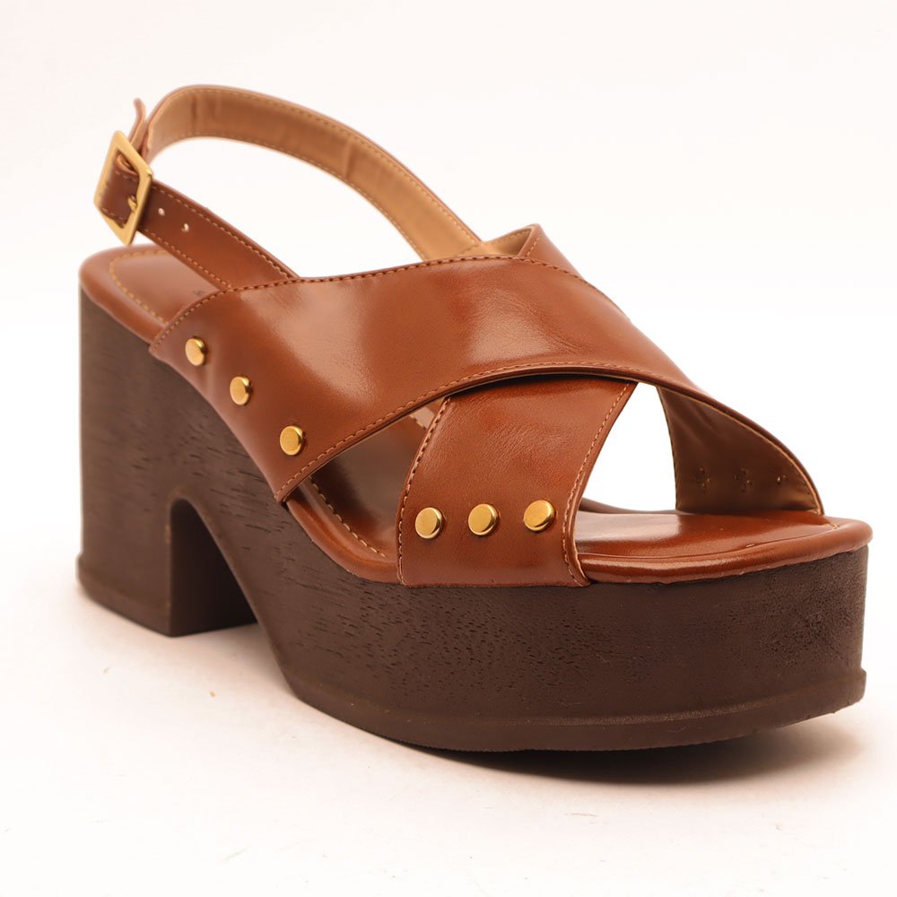 Sandália Sapato da Corte Salto Alto Clog Tachas Caramelo 2