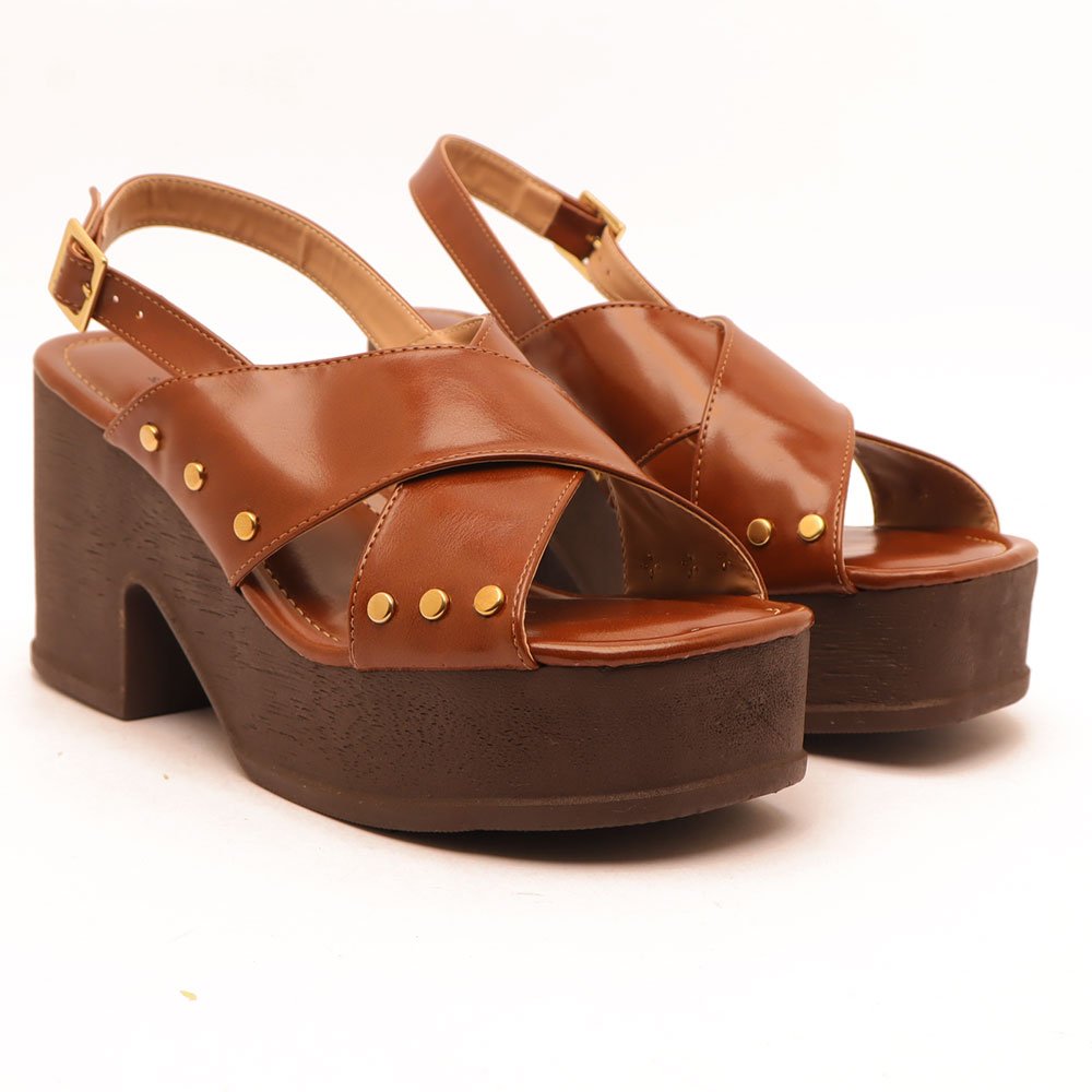 Sandália Sapato da Corte Salto Alto Clog Tachas Caramelo 3