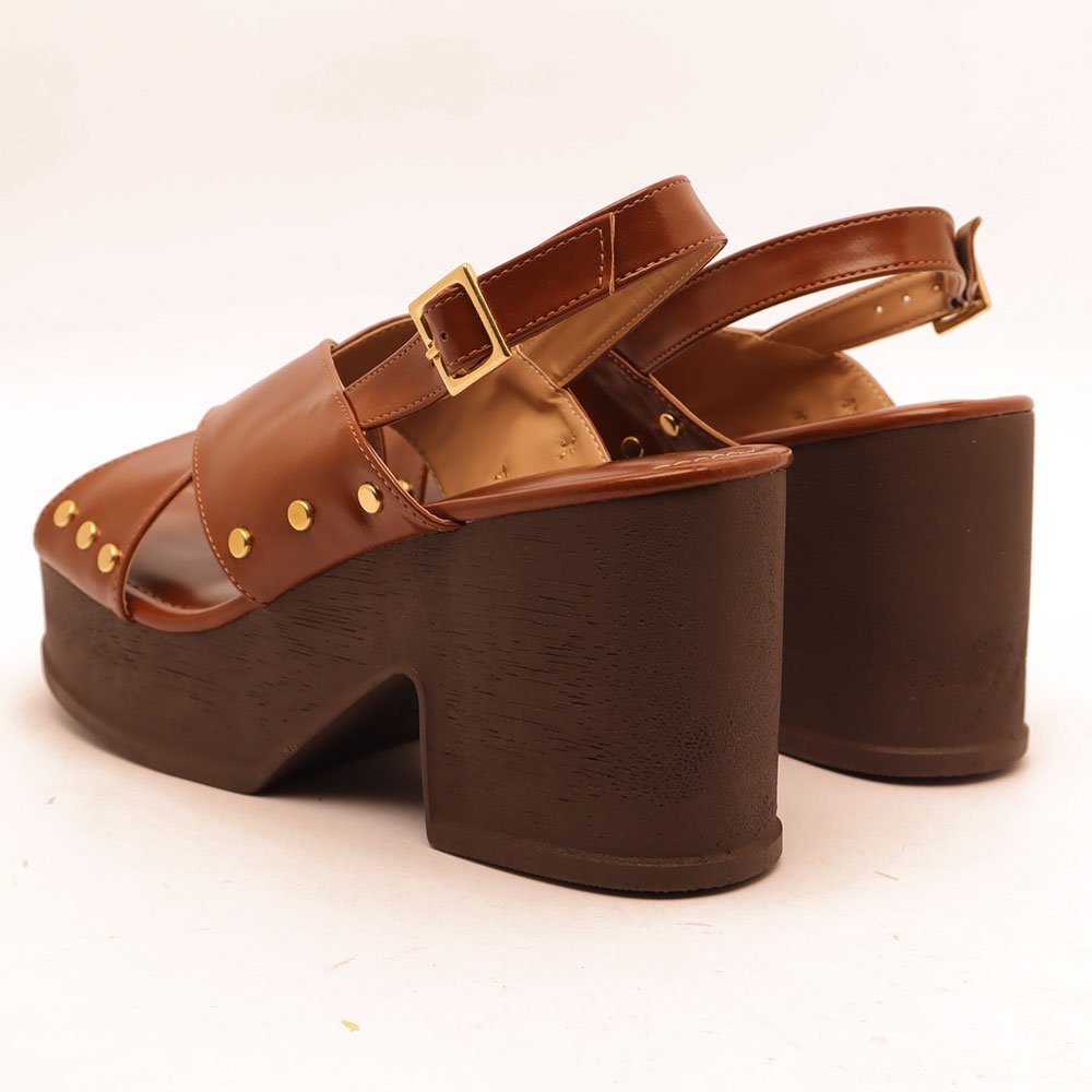 Sandália Sapato da Corte Salto Alto Clog Tachas Caramelo 4