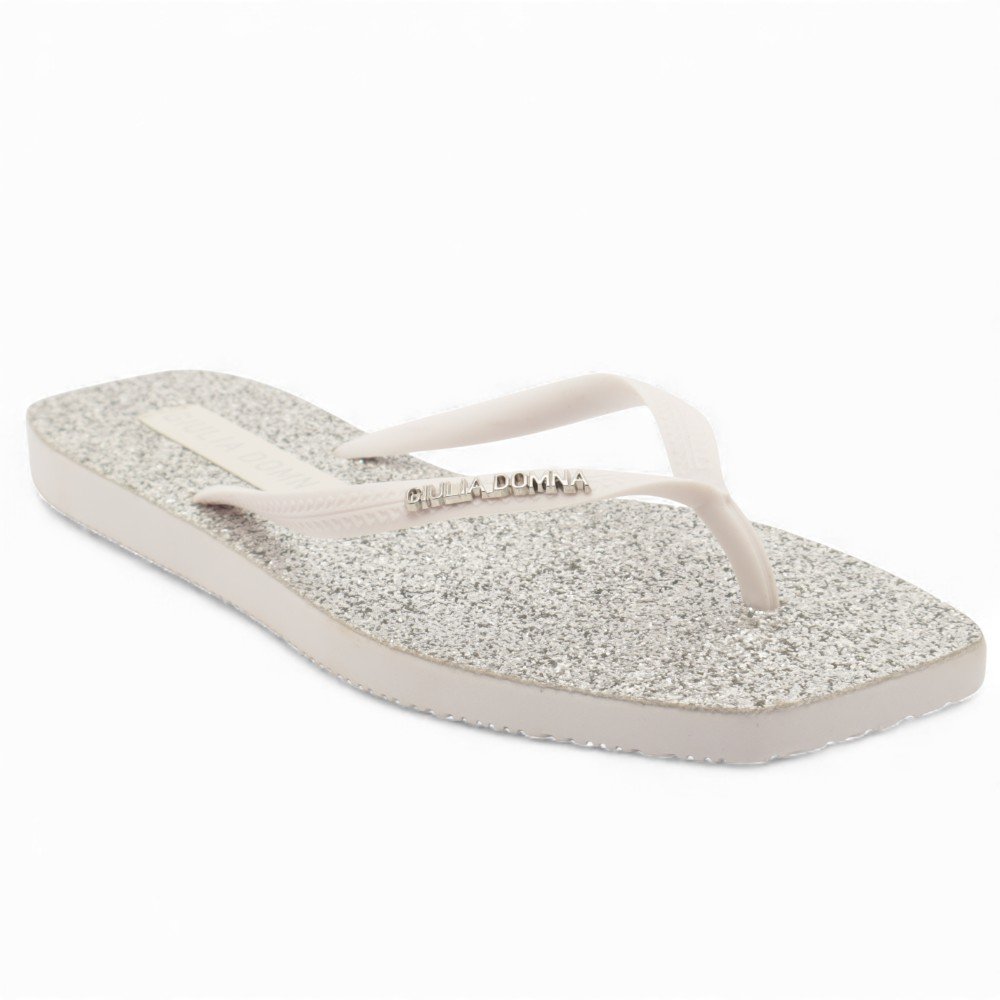 Chinelo Giulia Domna Havaí Bico Quadrado Glitter Branco 2
