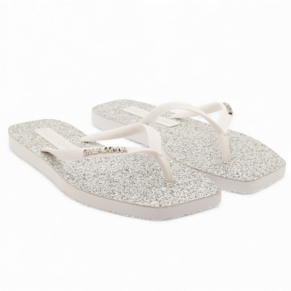 Chinelo Giulia Domna Havaí Bico Quadrado Glitter Branco 3