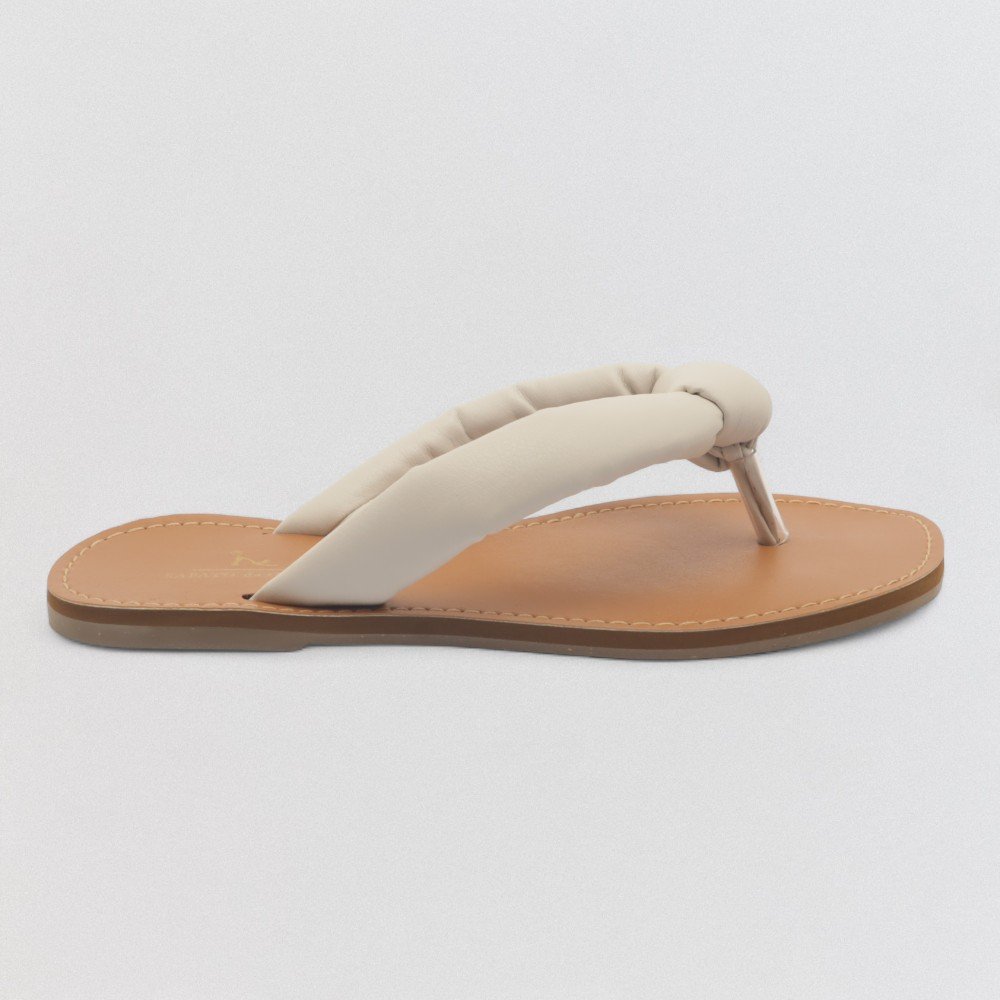 Chinelo Feminino Sapato da Corte Havaí Couro Tira Fofa Bege 2