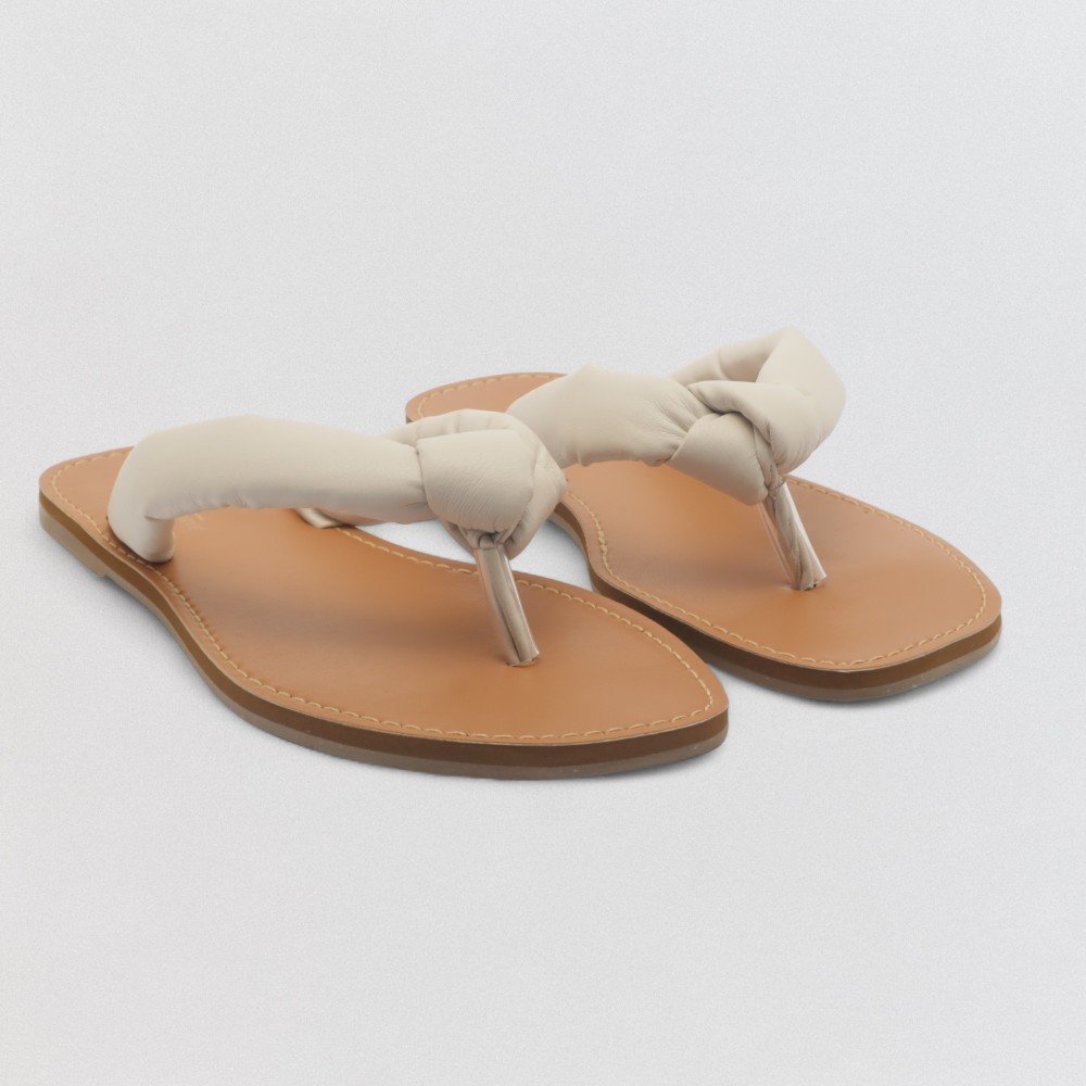 Chinelo Feminino Sapato da Corte Havaí Couro Tira Fofa Bege 4
