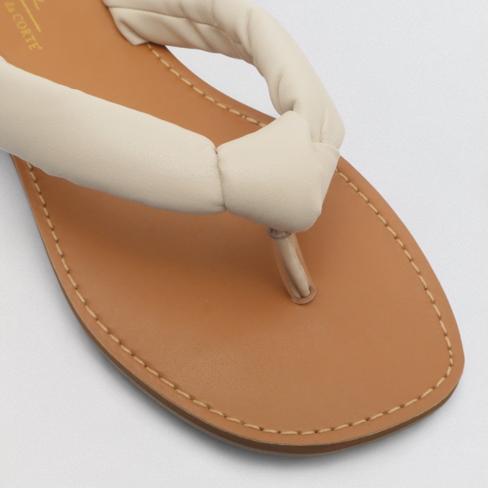 Chinelo Feminino Sapato da Corte Havaí Couro Tira Fofa Bege 7