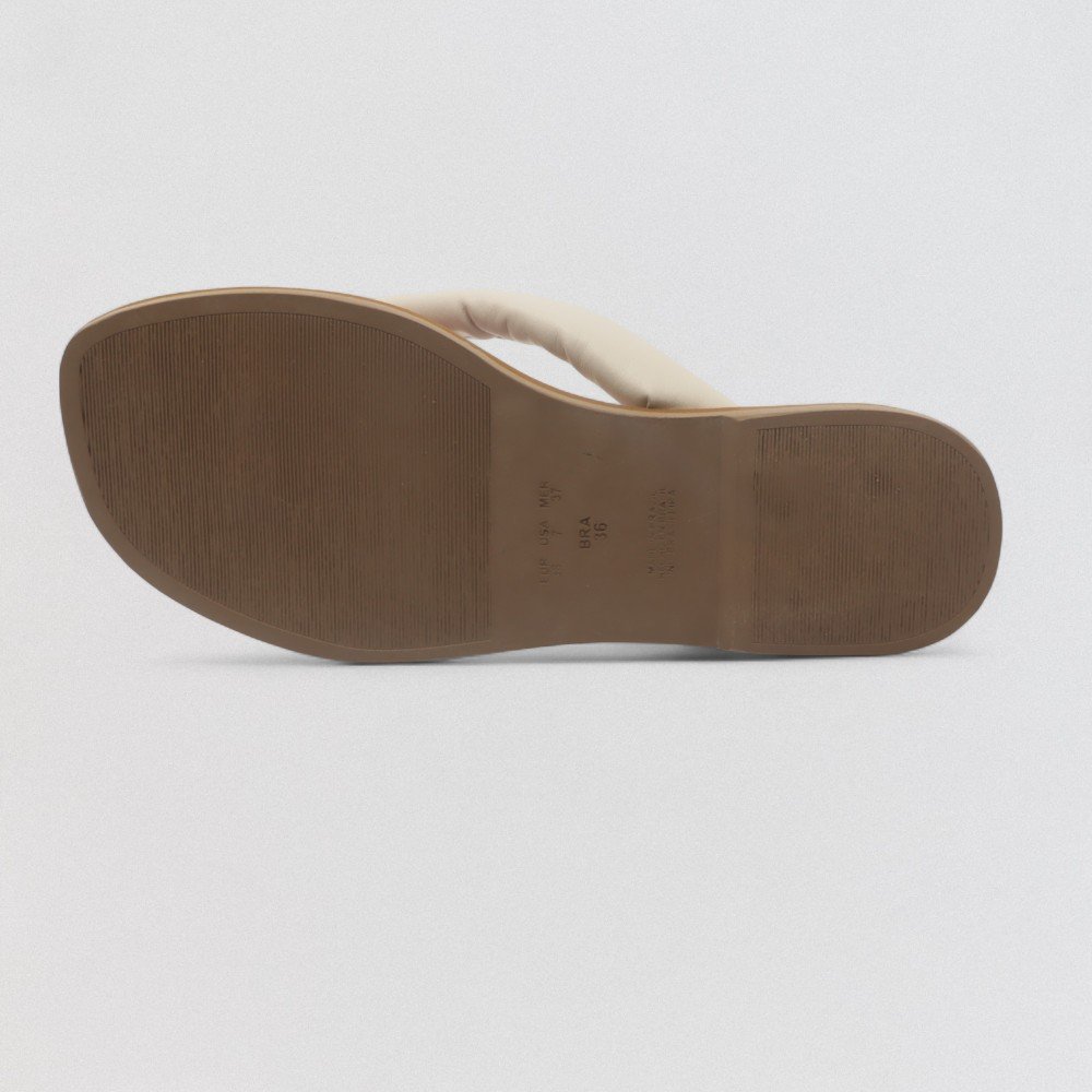 Chinelo Feminino Sapato da Corte Havaí Couro Tira Fofa Bege 8