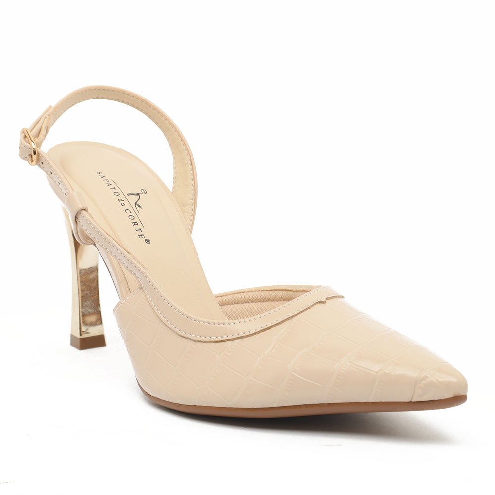 Slingback Sapato da Corte Salto Alto Cromado Off White 2