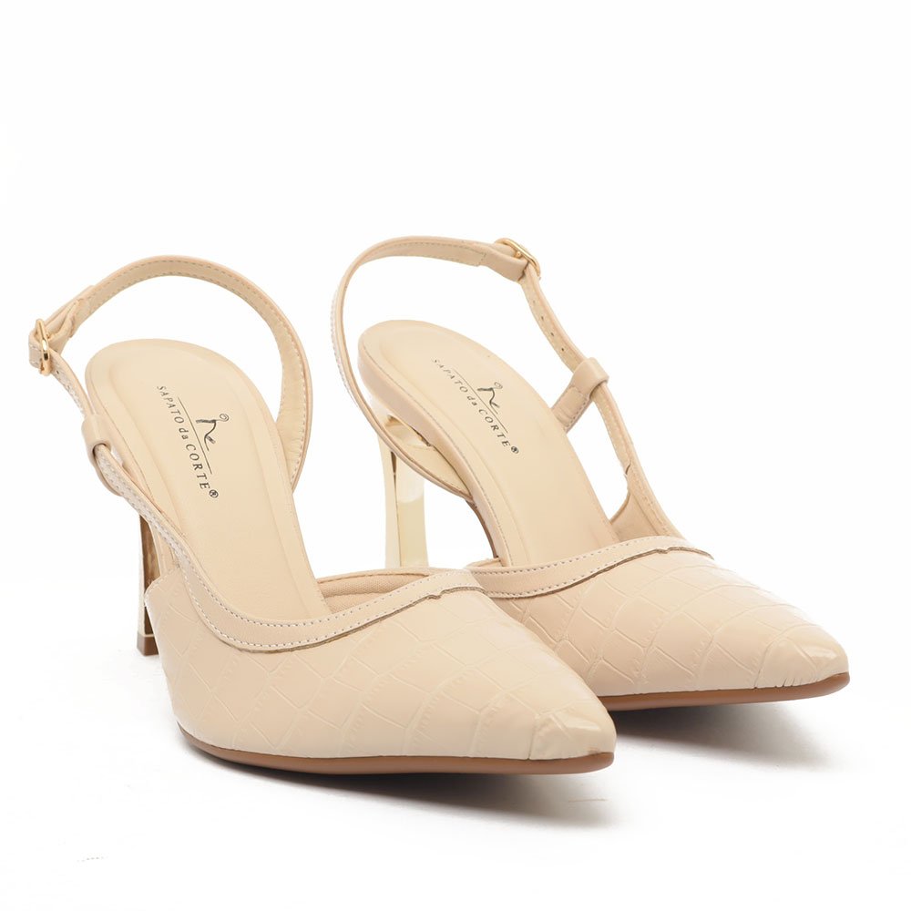Slingback Sapato da Corte Salto Alto Cromado Off White 3
