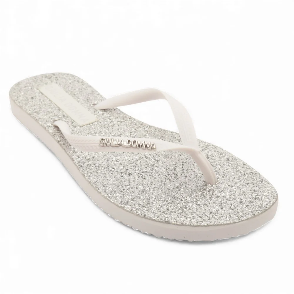 Chinelo Giulia Domna Havaí Bico Oval Glitter Branco 2