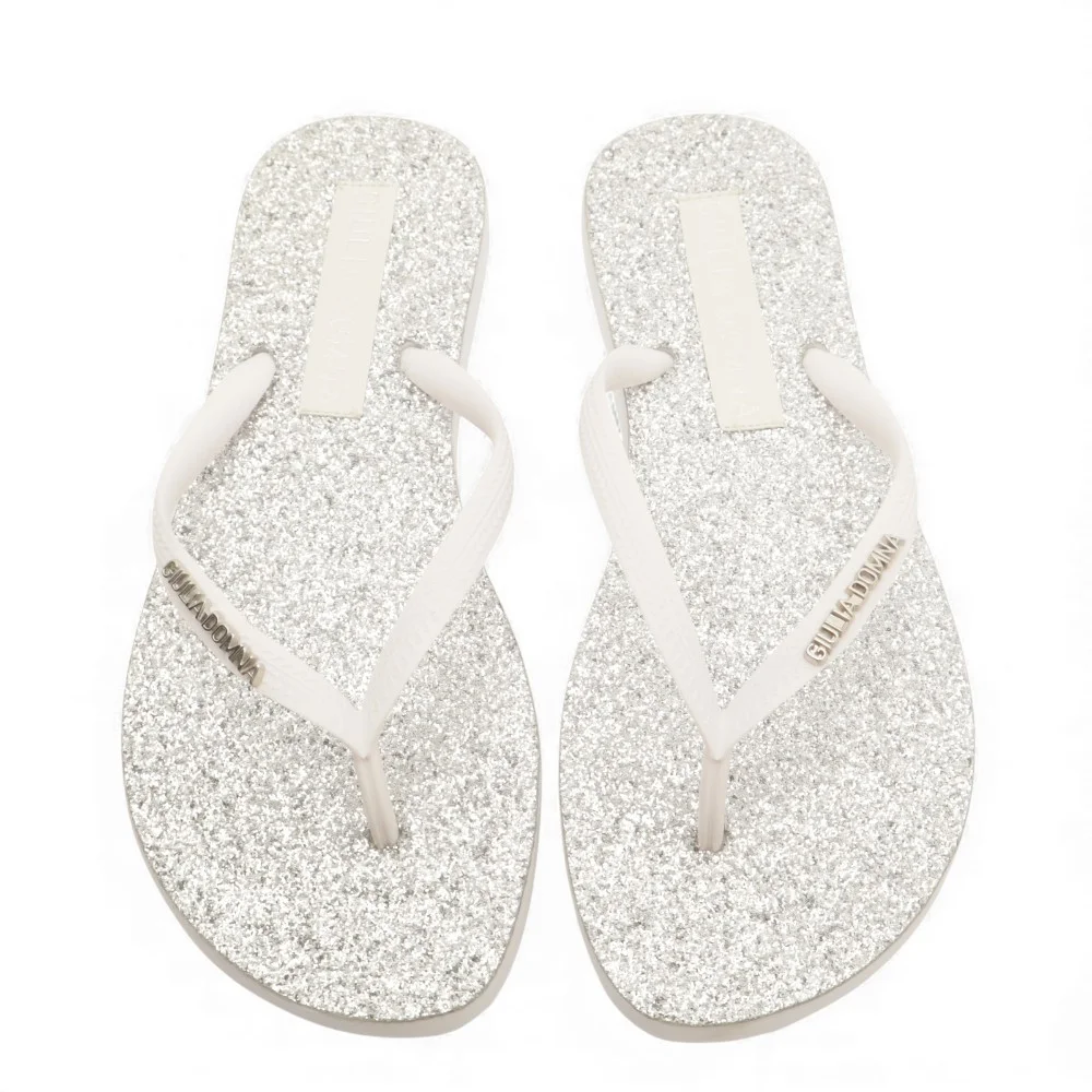 Chinelo Giulia Domna Havaí Bico Oval Glitter Branco 5