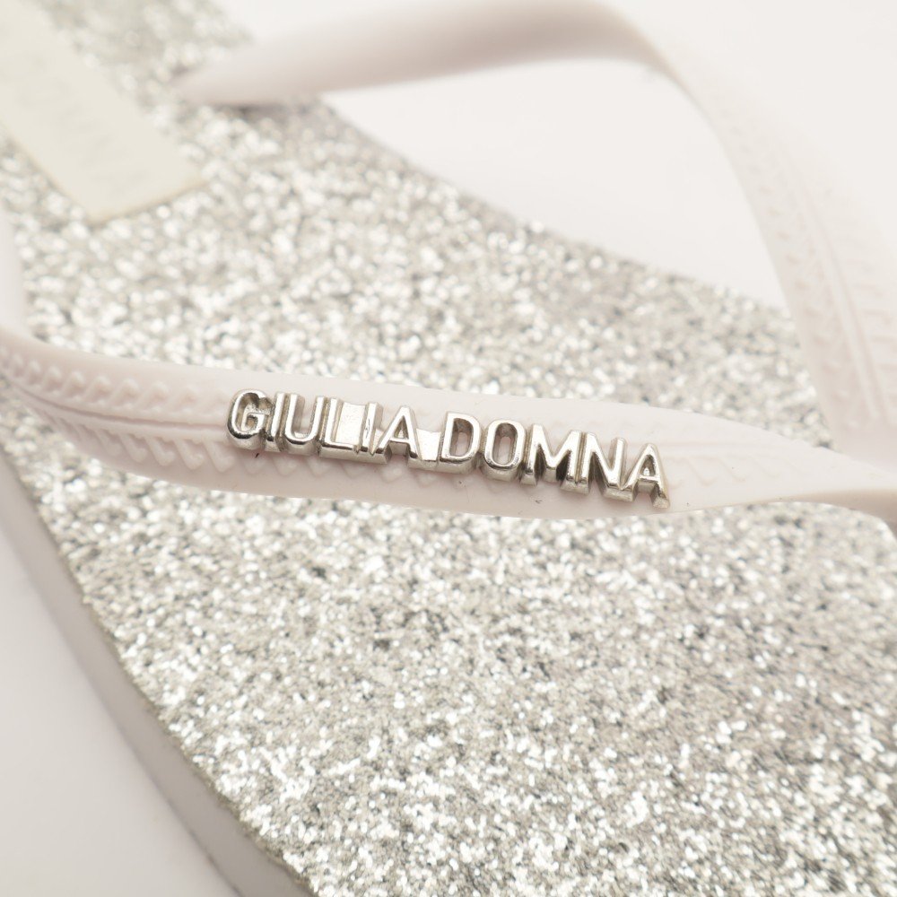 Chinelo Giulia Domna Havaí Bico Oval Glitter Branco 7