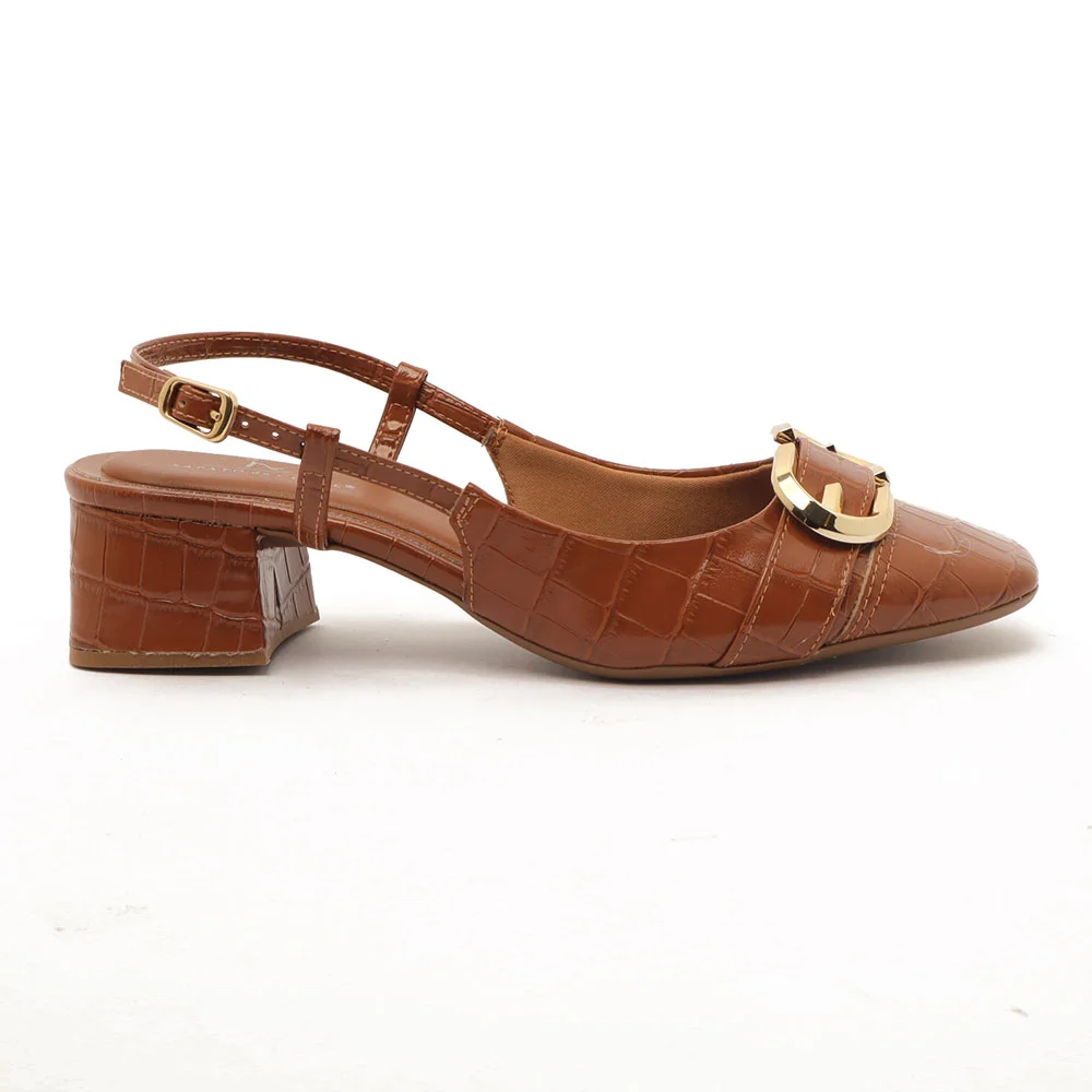 Slingback Sapato Da Corte Salto Bloco Baixo Tira Transversal Fivela