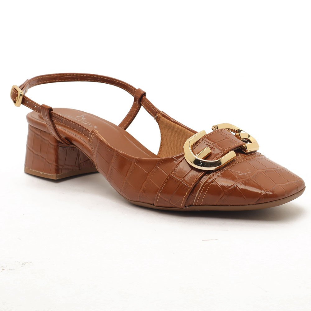 Slingback Sapato Da Corte Salto Bloco Baixo Tira Transversal Fivela Caramelo 2
