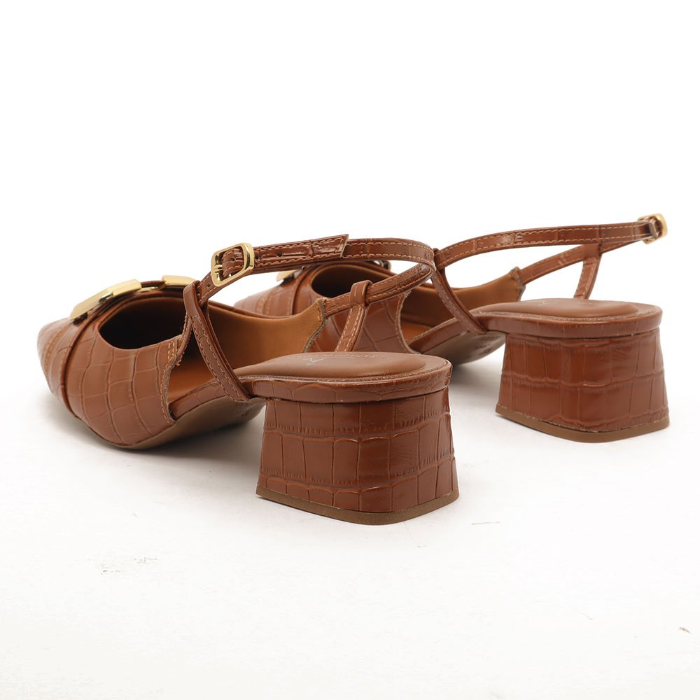 Slingback Sapato Da Corte Salto Bloco Baixo Tira Transversal Fivela Caramelo 4