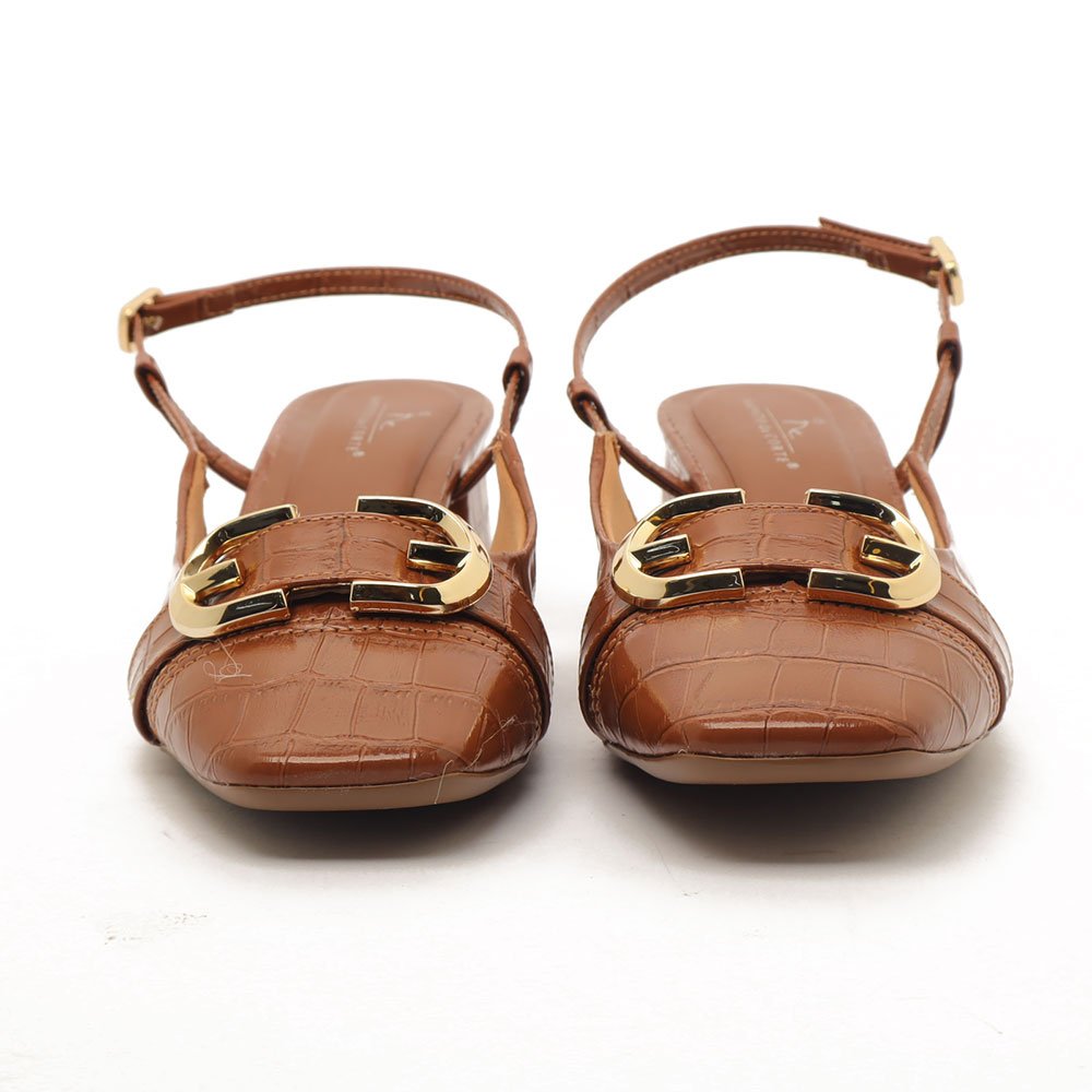 Slingback Sapato Da Corte Salto Bloco Baixo Tira Transversal Fivela Caramelo 8